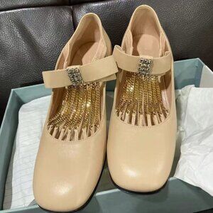 NIB Authentic Gucci chain-trimmed Mary-Jane pumps